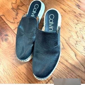Calvin Klein black leather slides size 7.5